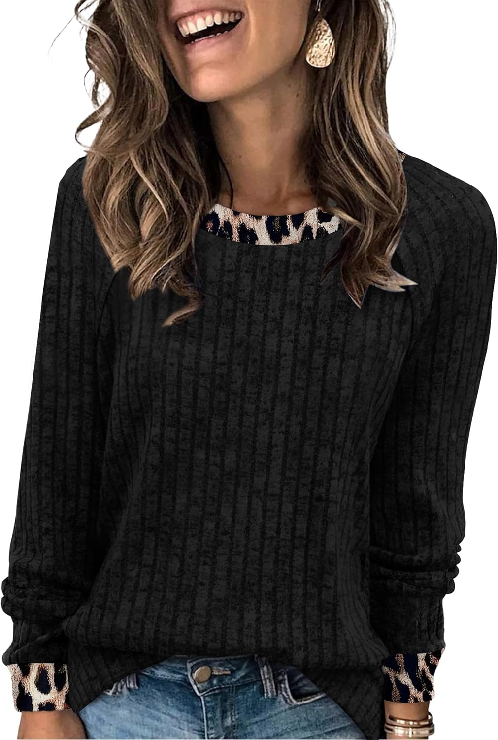 Contrast Ribbed Knit Sweater