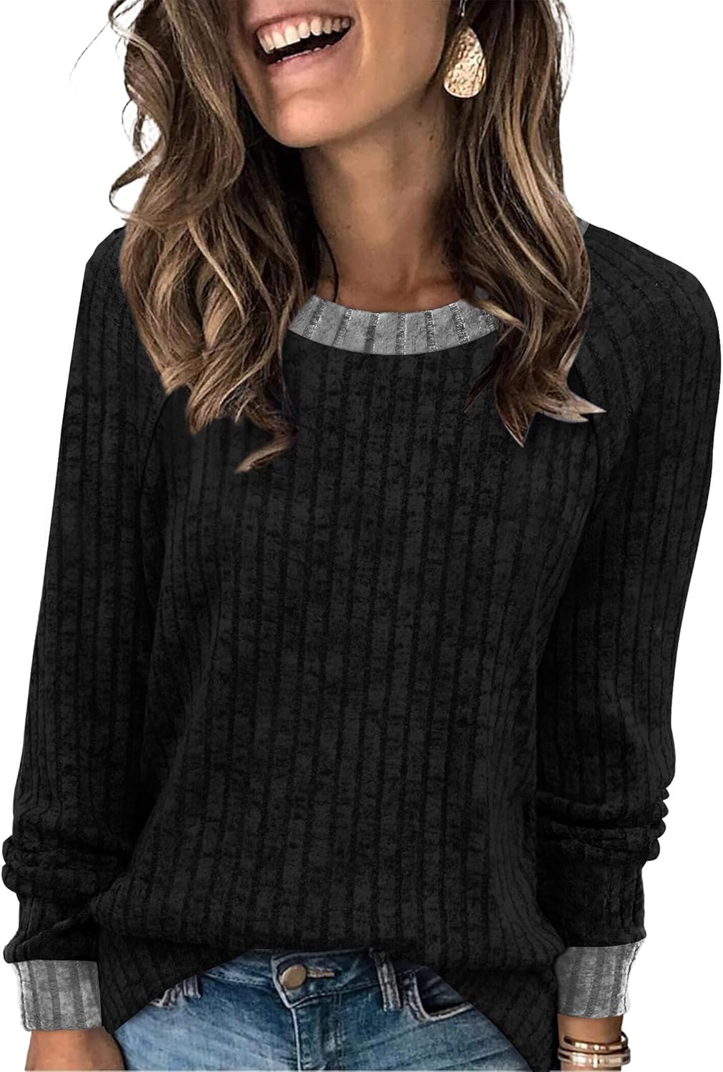 Contrast Ribbed Knit Sweater