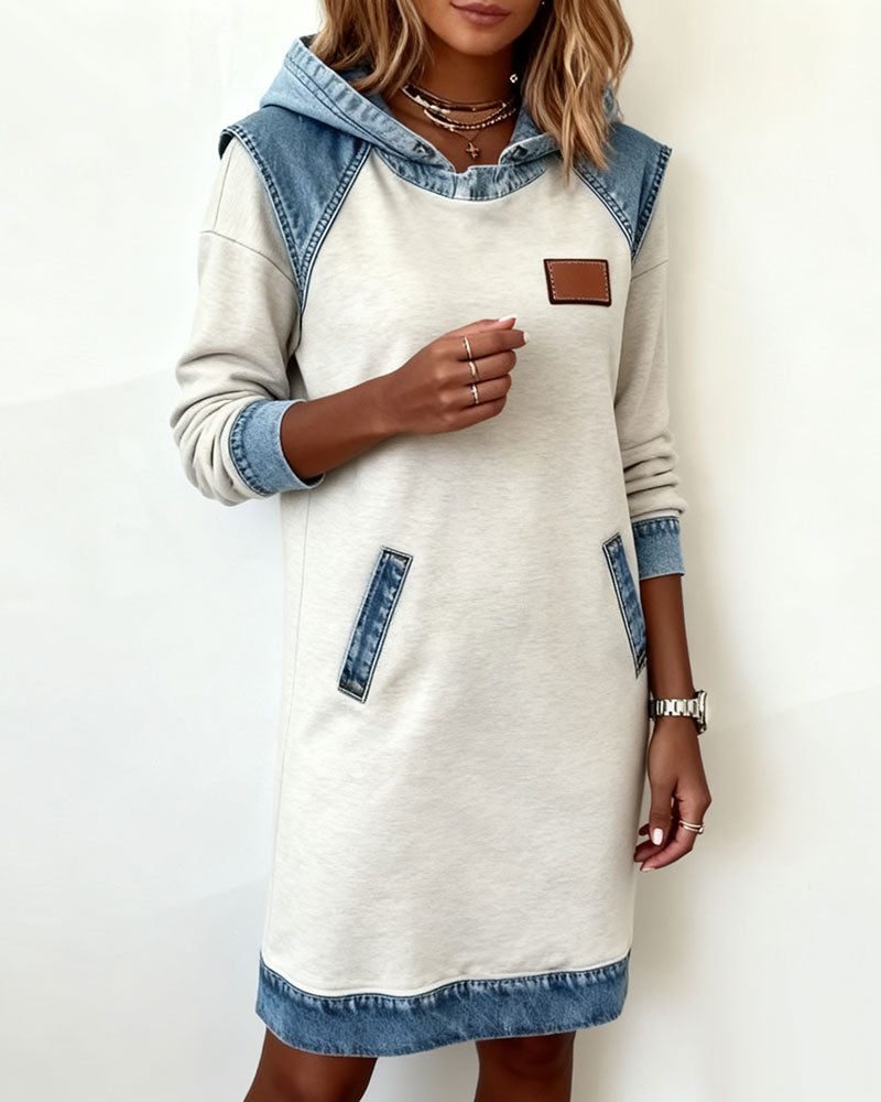 The Denim Contrast Hoodie Dress