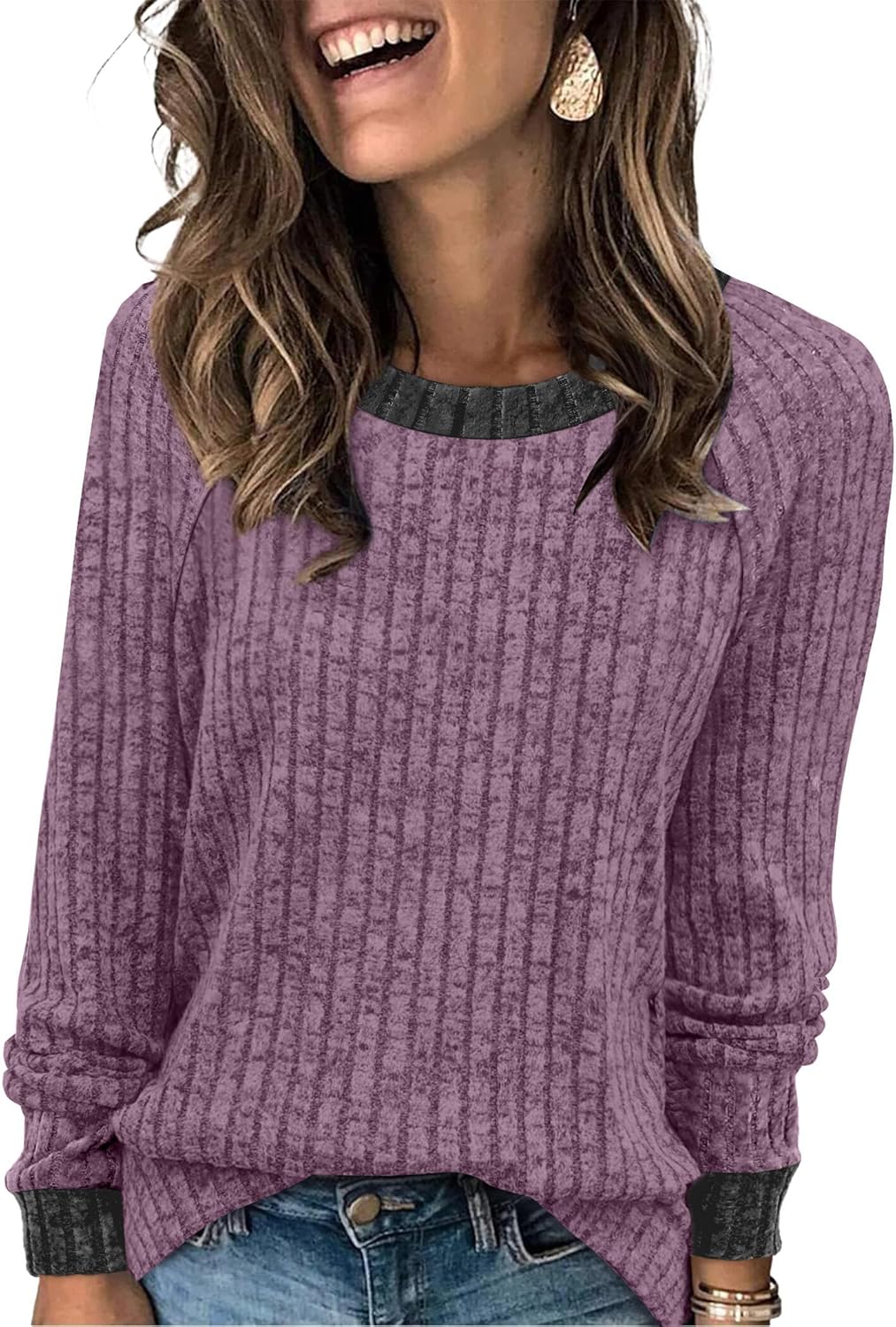 Contrast Ribbed Knit Sweater