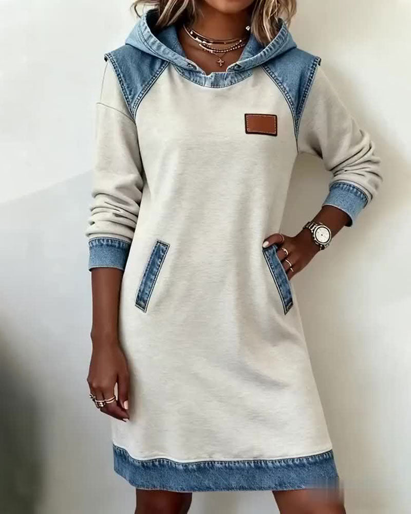 The Denim Contrast Hoodie Dress