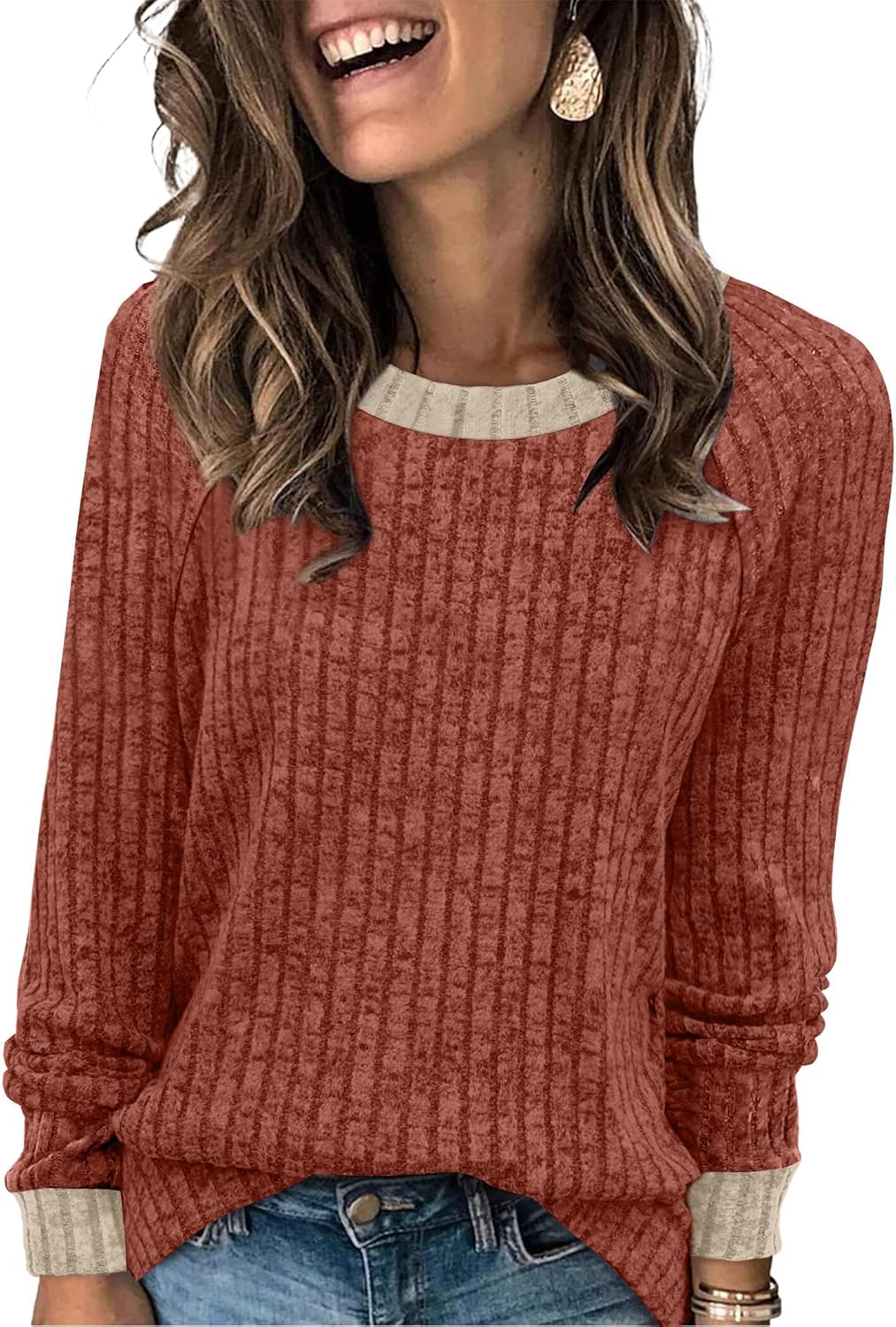 Contrast Ribbed Knit Sweater