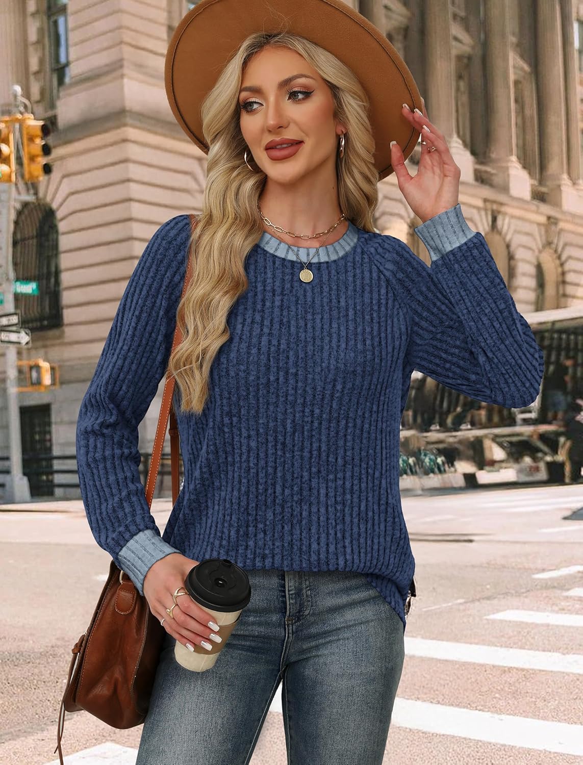 Contrast Ribbed Knit Sweater