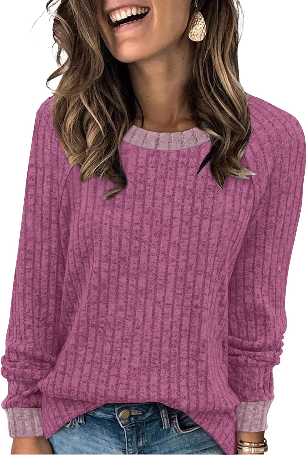 Contrast Ribbed Knit Sweater