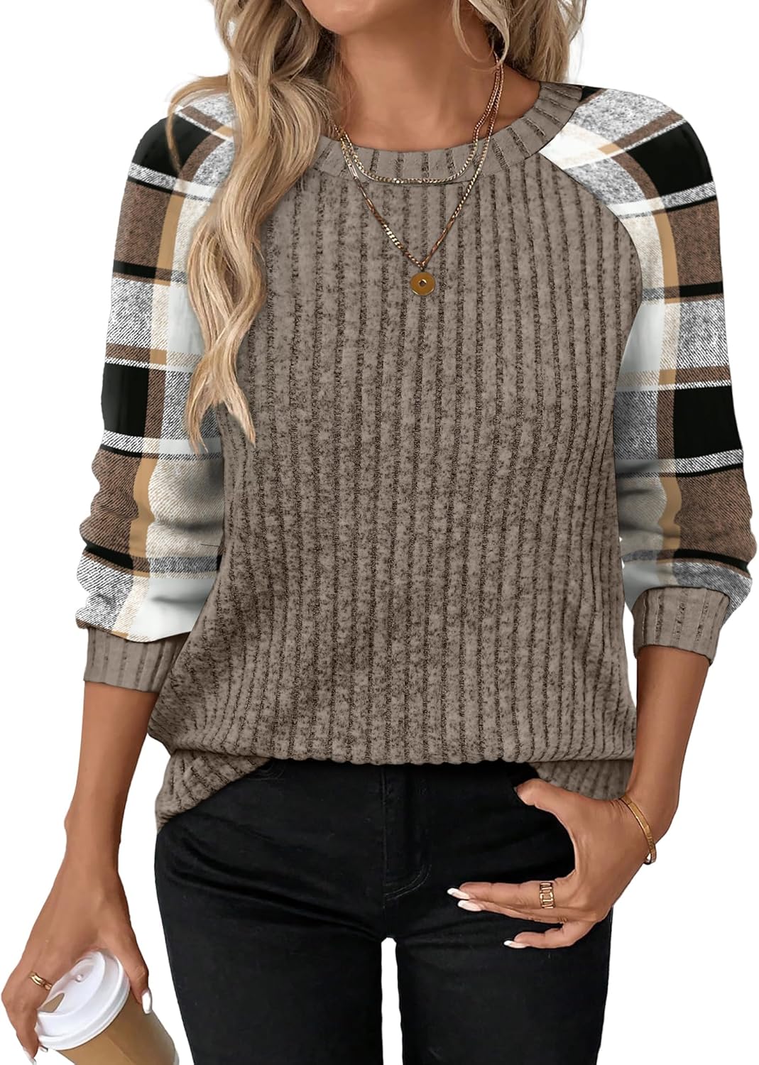 Contrast Ribbed Knit Sweater