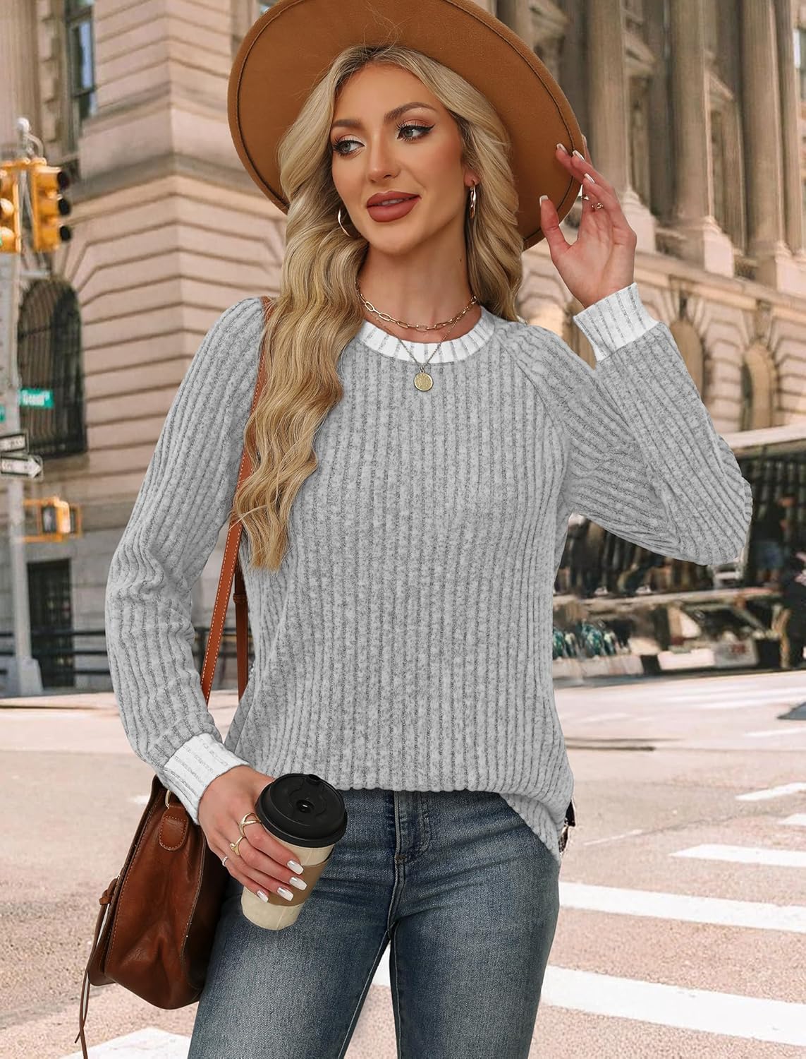 Contrast Ribbed Knit Sweater