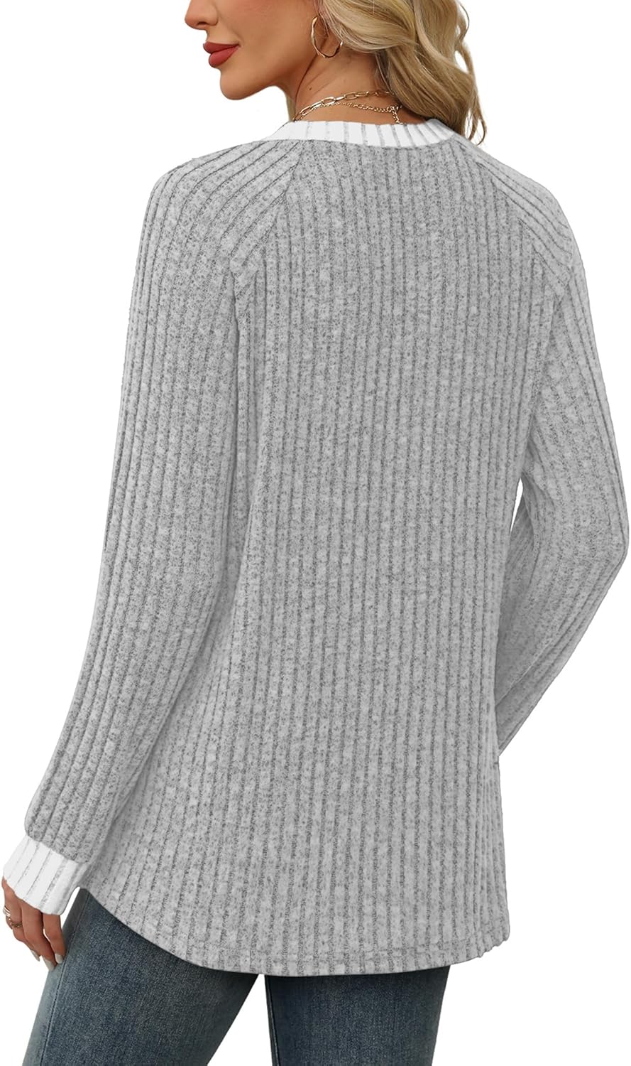 Contrast Ribbed Knit Sweater