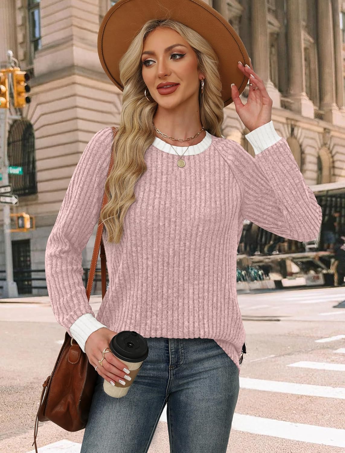 Contrast Ribbed Knit Sweater