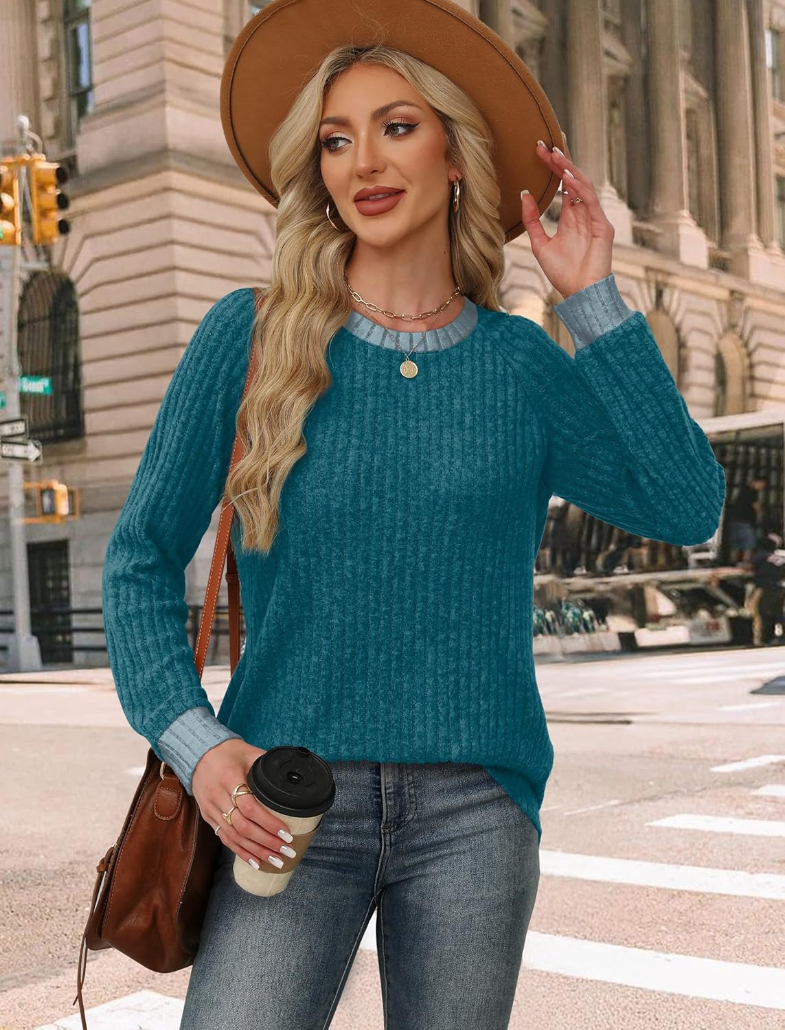 Contrast Ribbed Knit Sweater