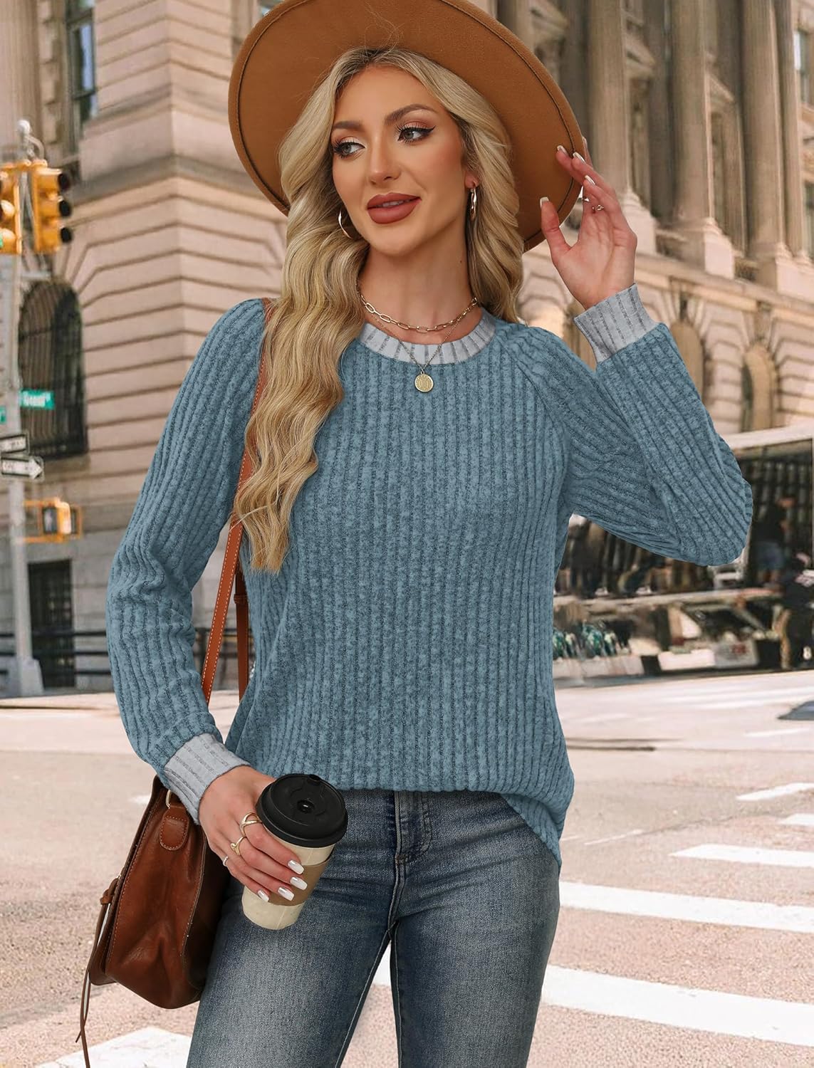 Contrast Ribbed Knit Sweater