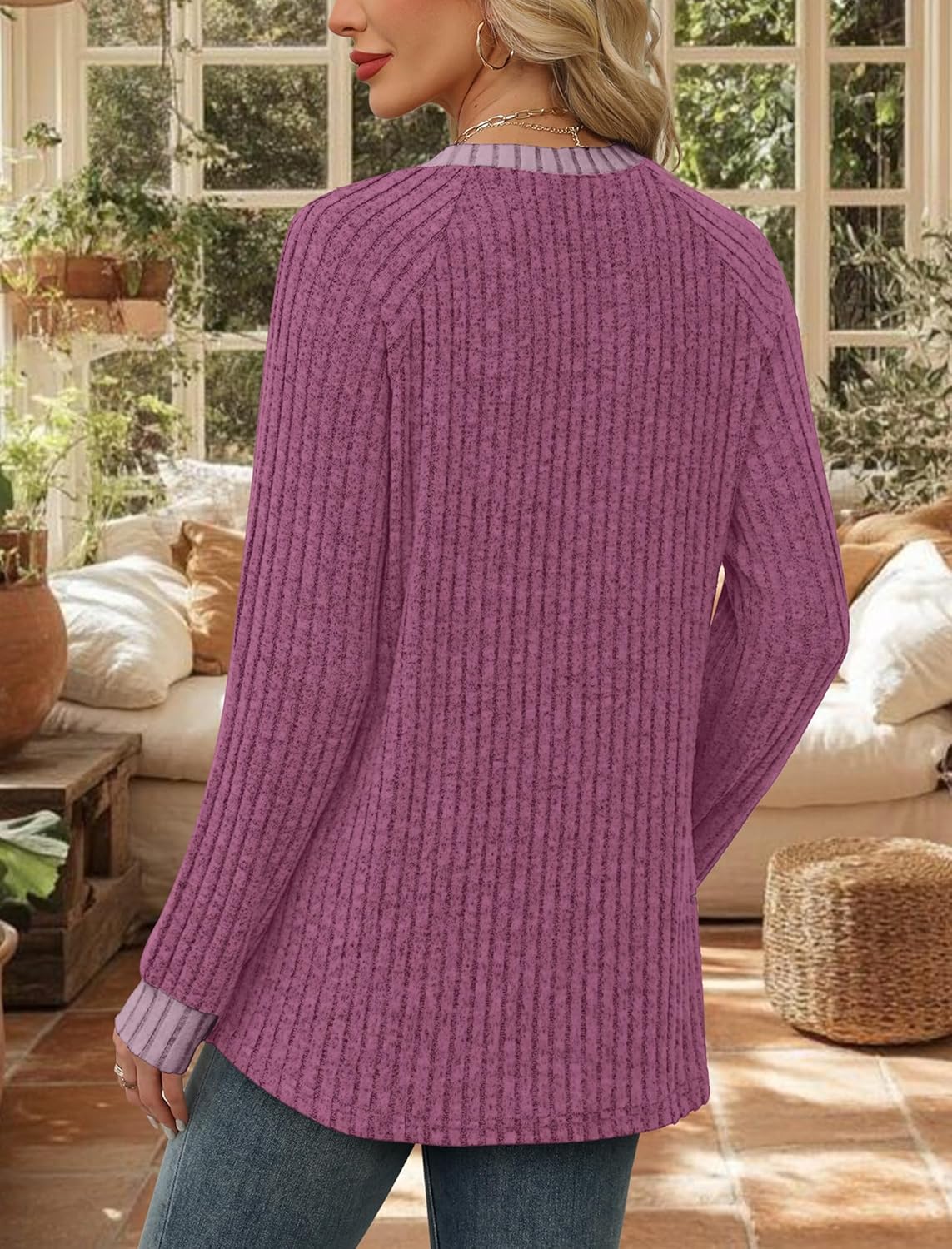 Contrast Ribbed Knit Sweater