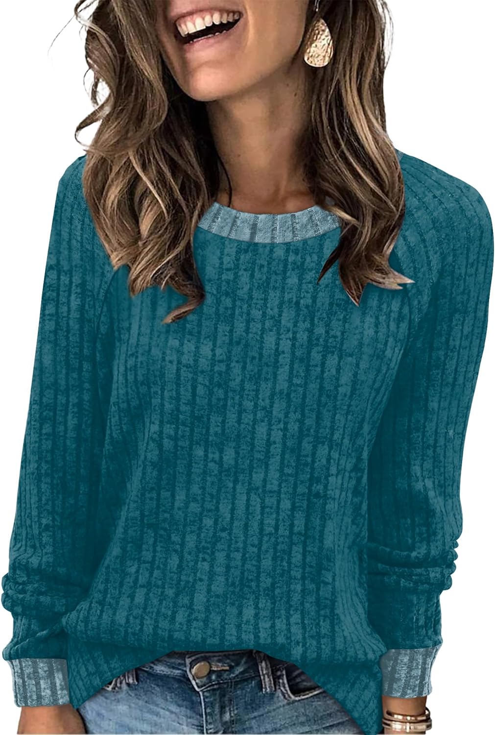 Contrast Ribbed Knit Sweater