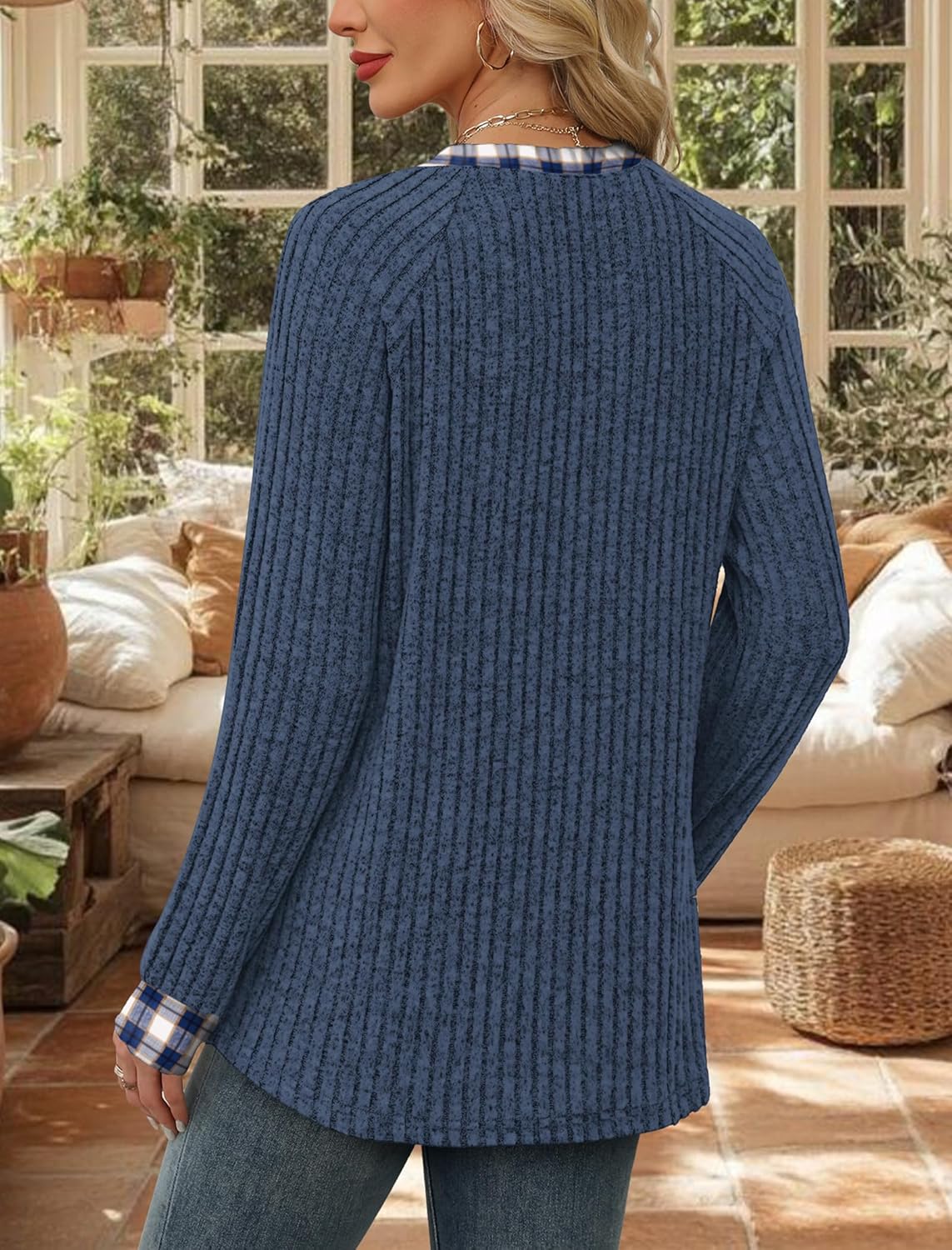Contrast Ribbed Knit Sweater