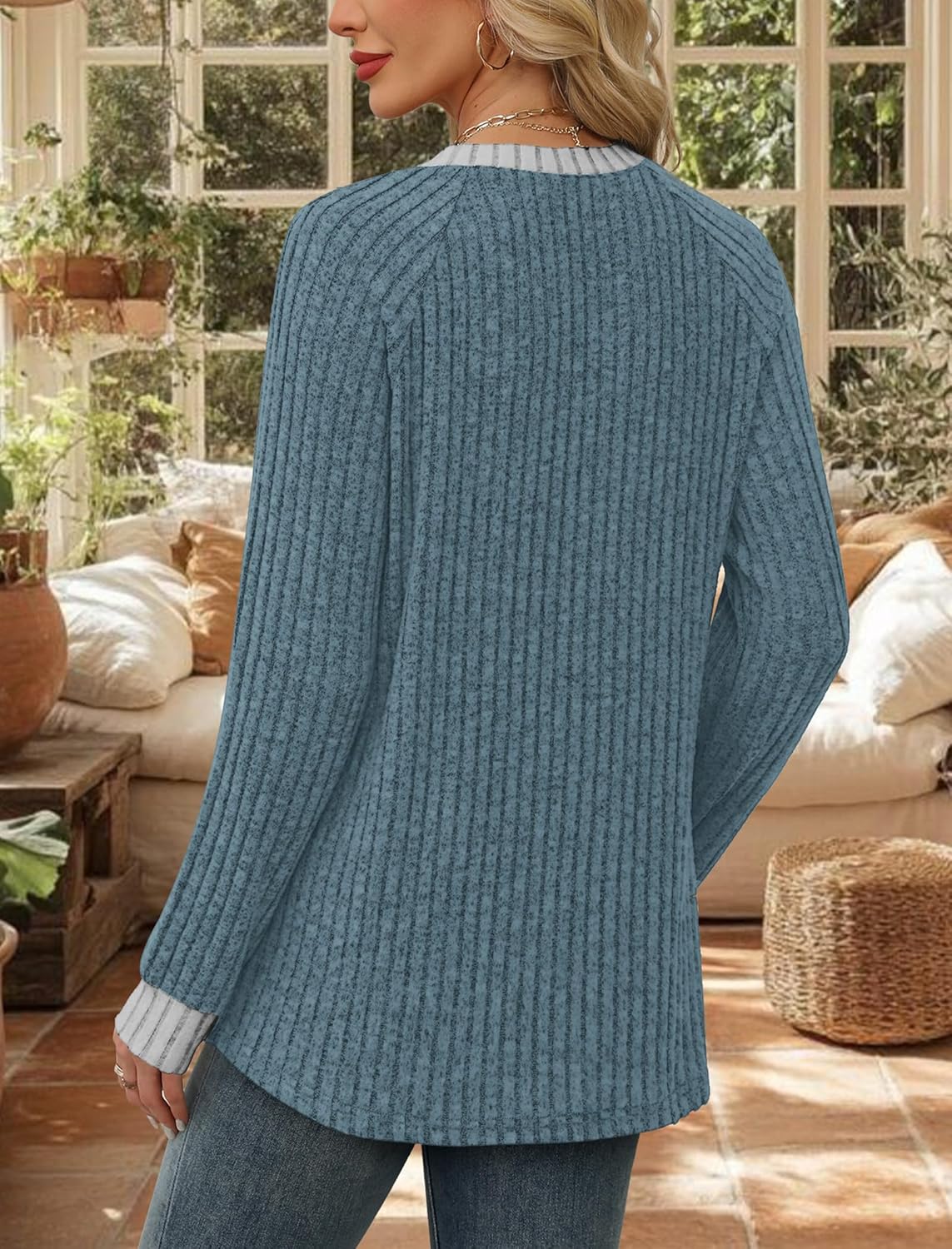 Contrast Ribbed Knit Sweater