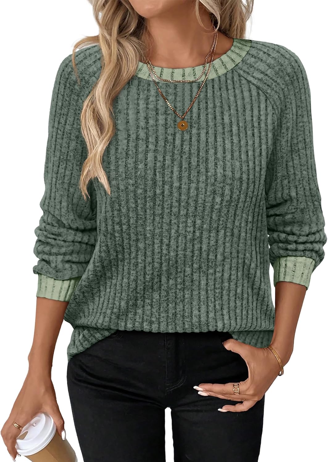 Contrast Ribbed Knit Sweater