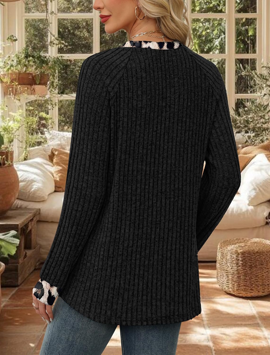 Contrast Ribbed Knit Sweater