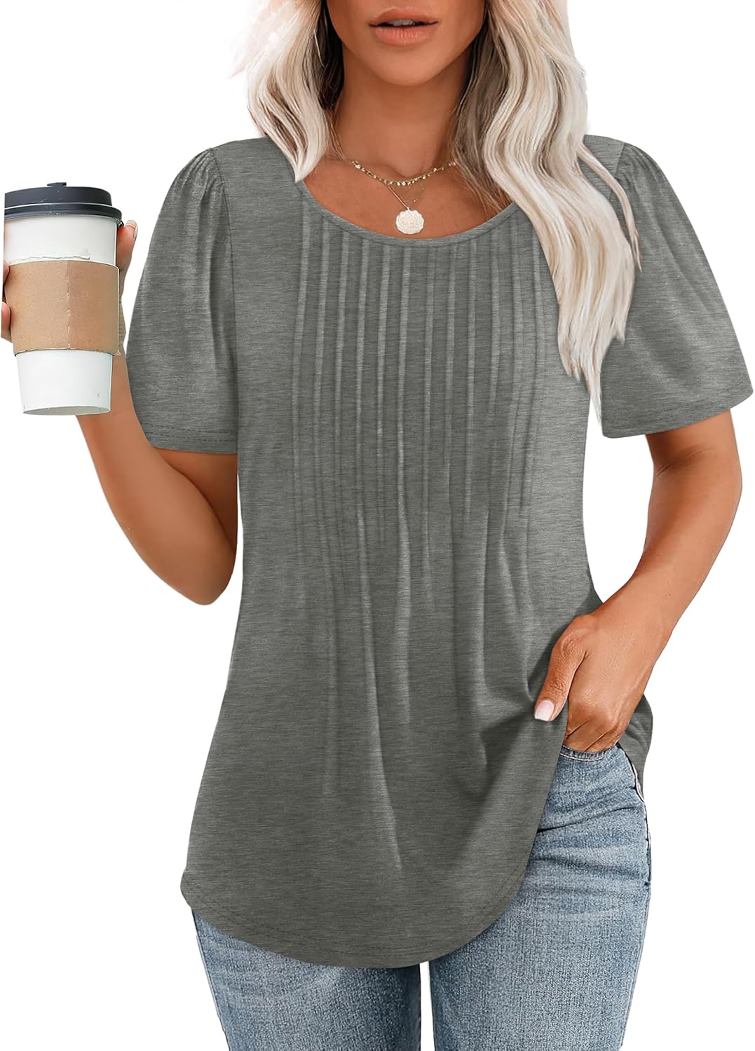 Pleated Short Sleeve Blouse