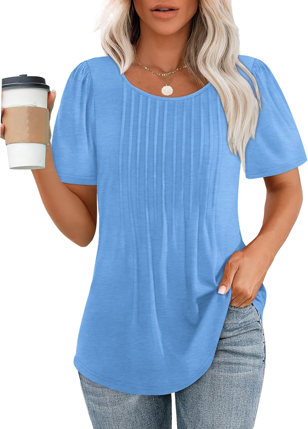 Pleated Short Sleeve Blouse