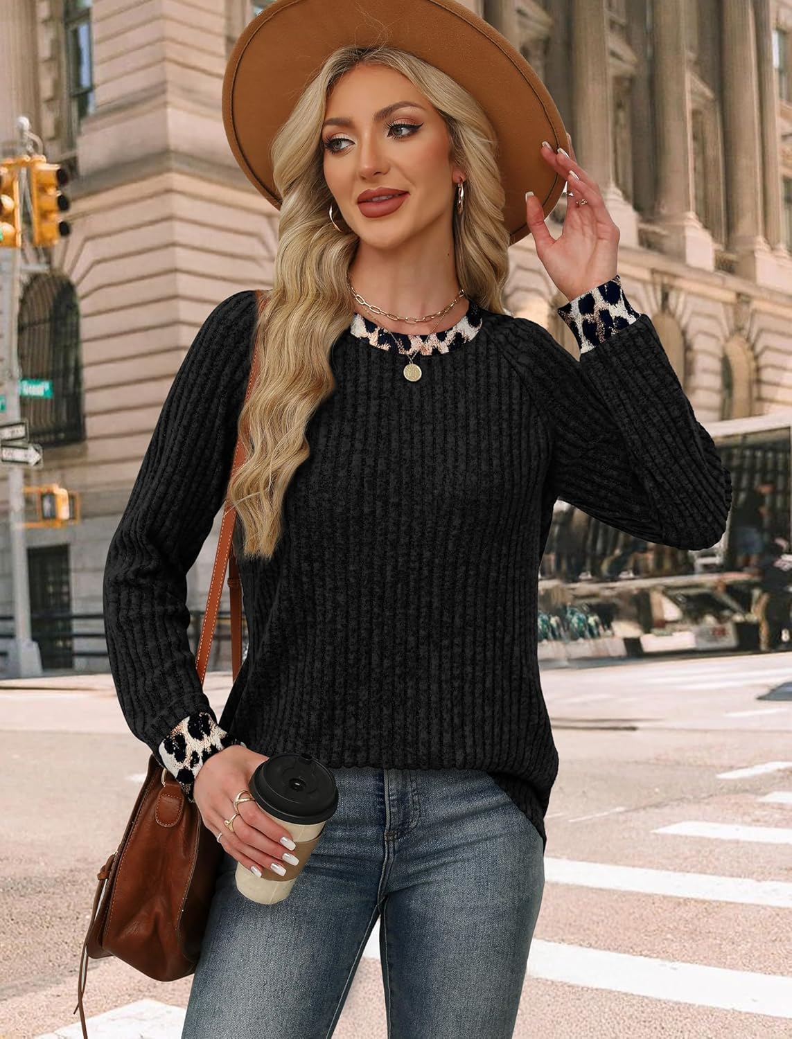 Contrast Ribbed Knit Sweater