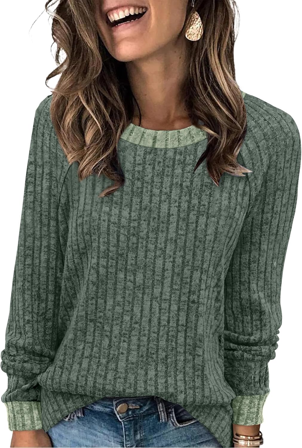 Contrast Ribbed Knit Sweater