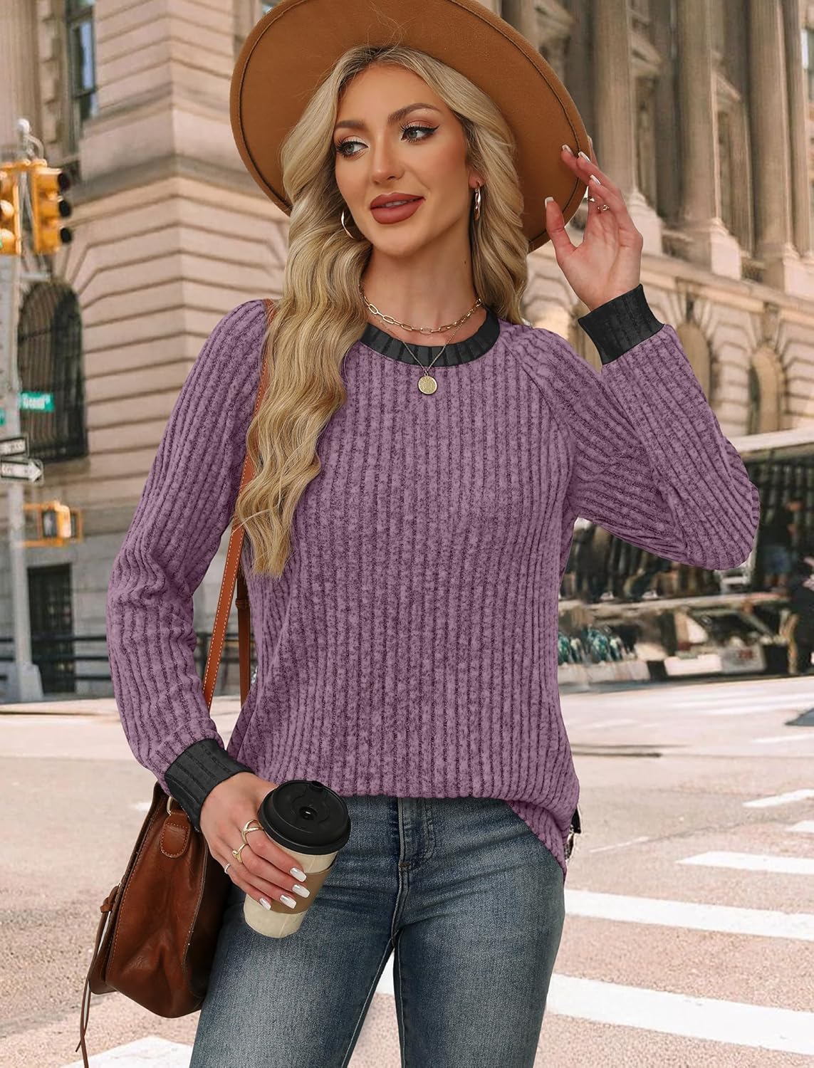 Contrast Ribbed Knit Sweater