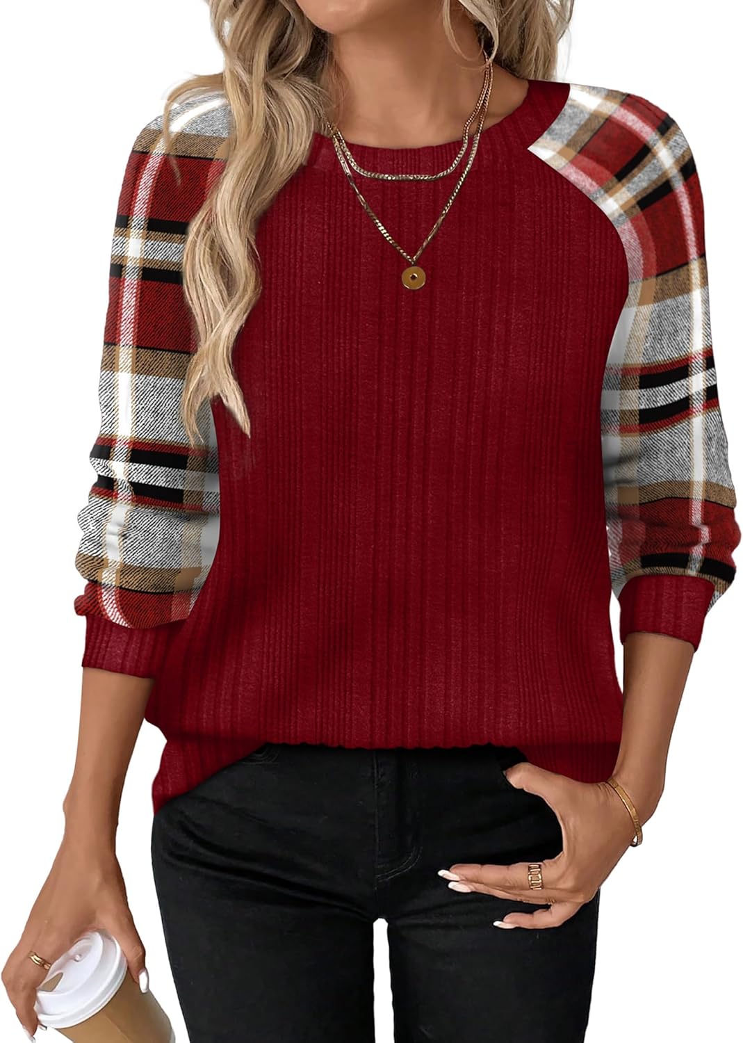 Contrast Ribbed Knit Sweater