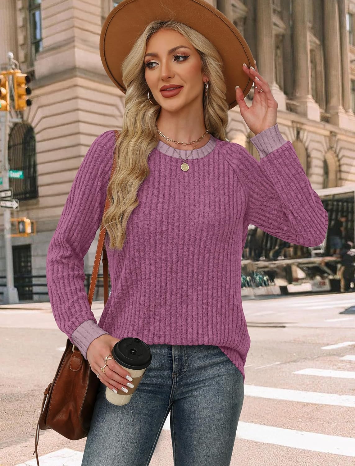 Contrast Ribbed Knit Sweater
