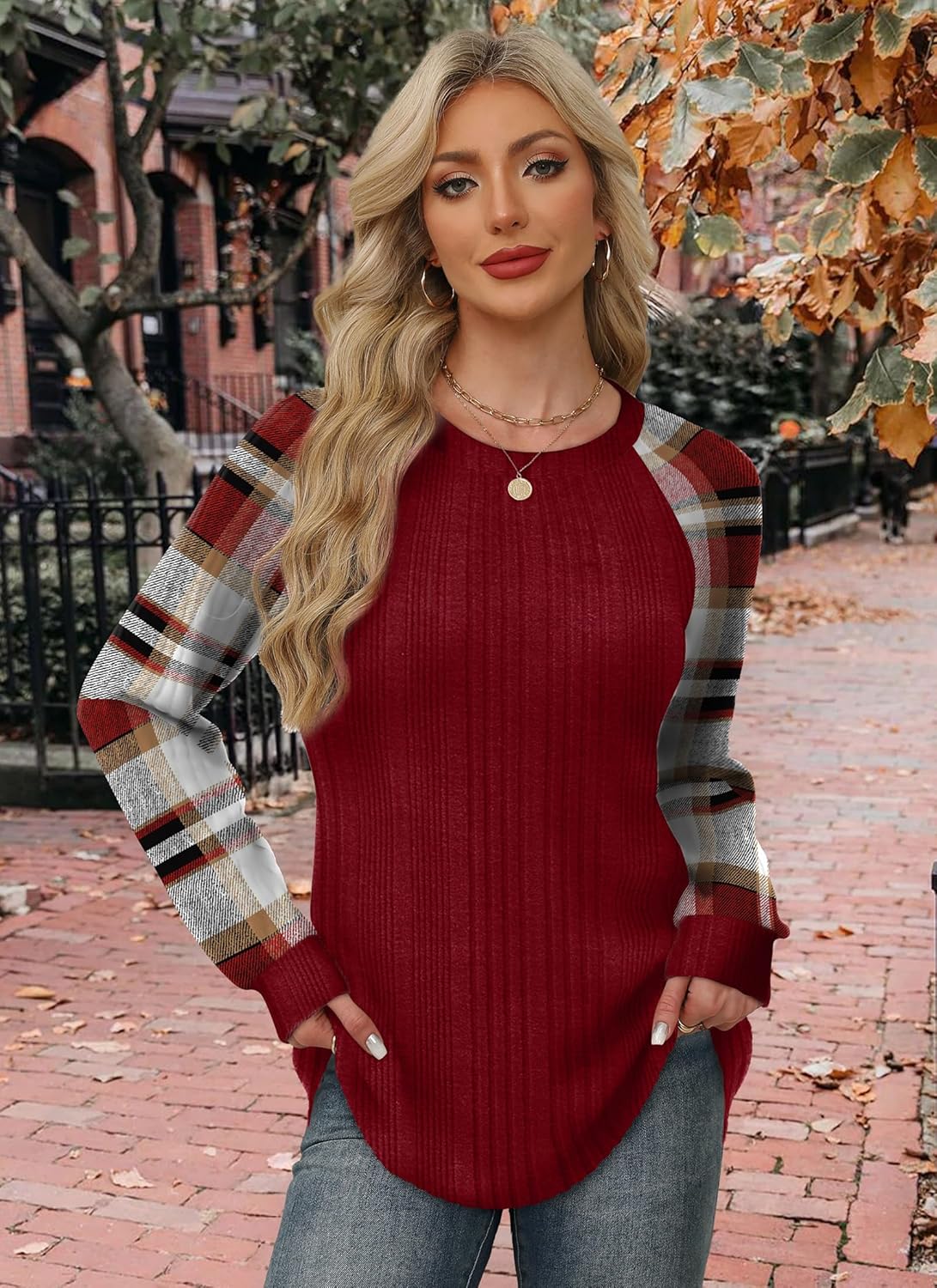 Contrast Ribbed Knit Sweater