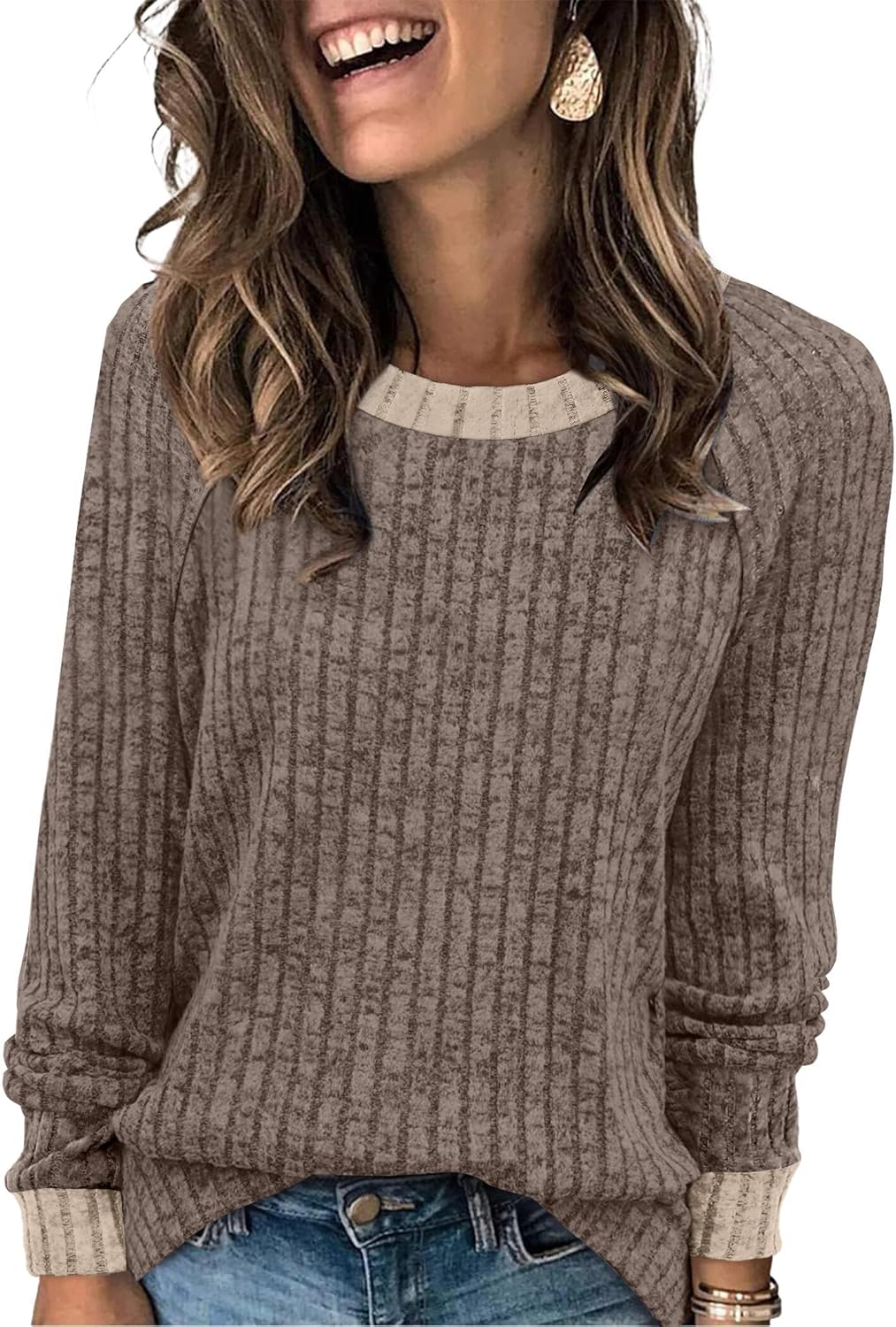 Contrast Ribbed Knit Sweater