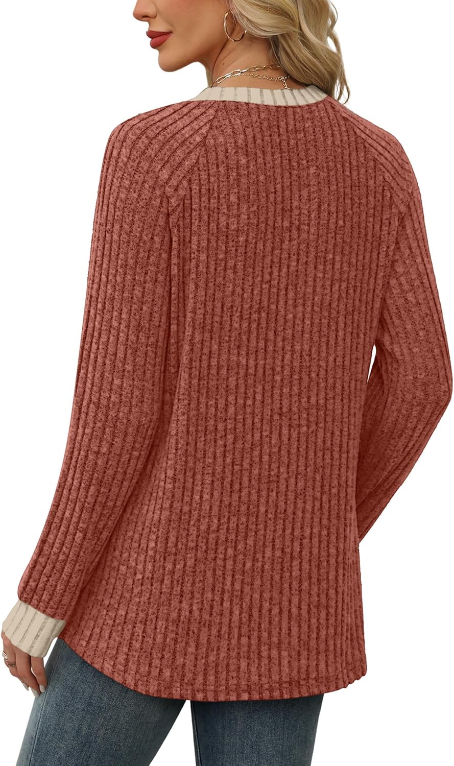 Contrast Ribbed Knit Sweater