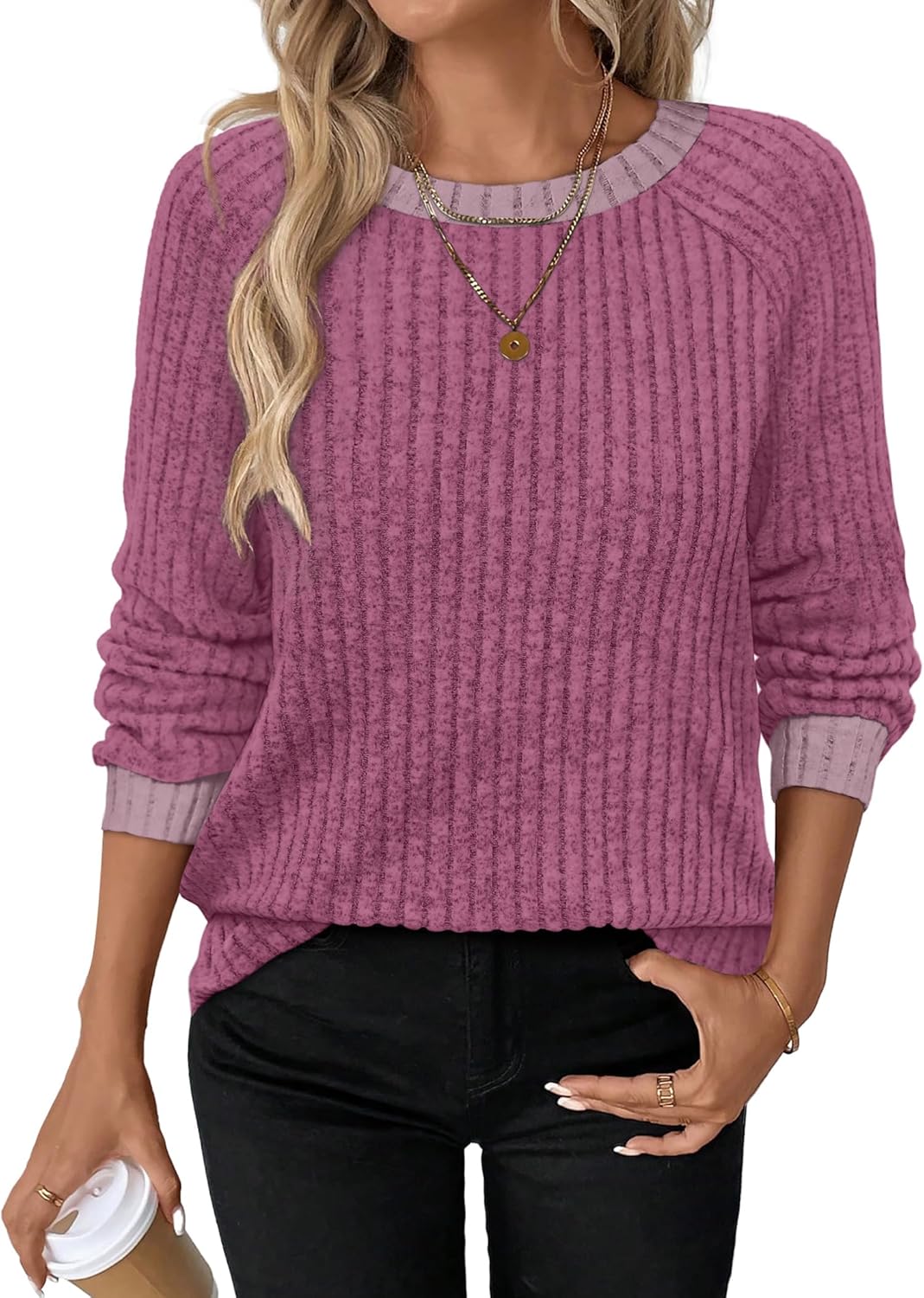 Contrast Ribbed Knit Sweater