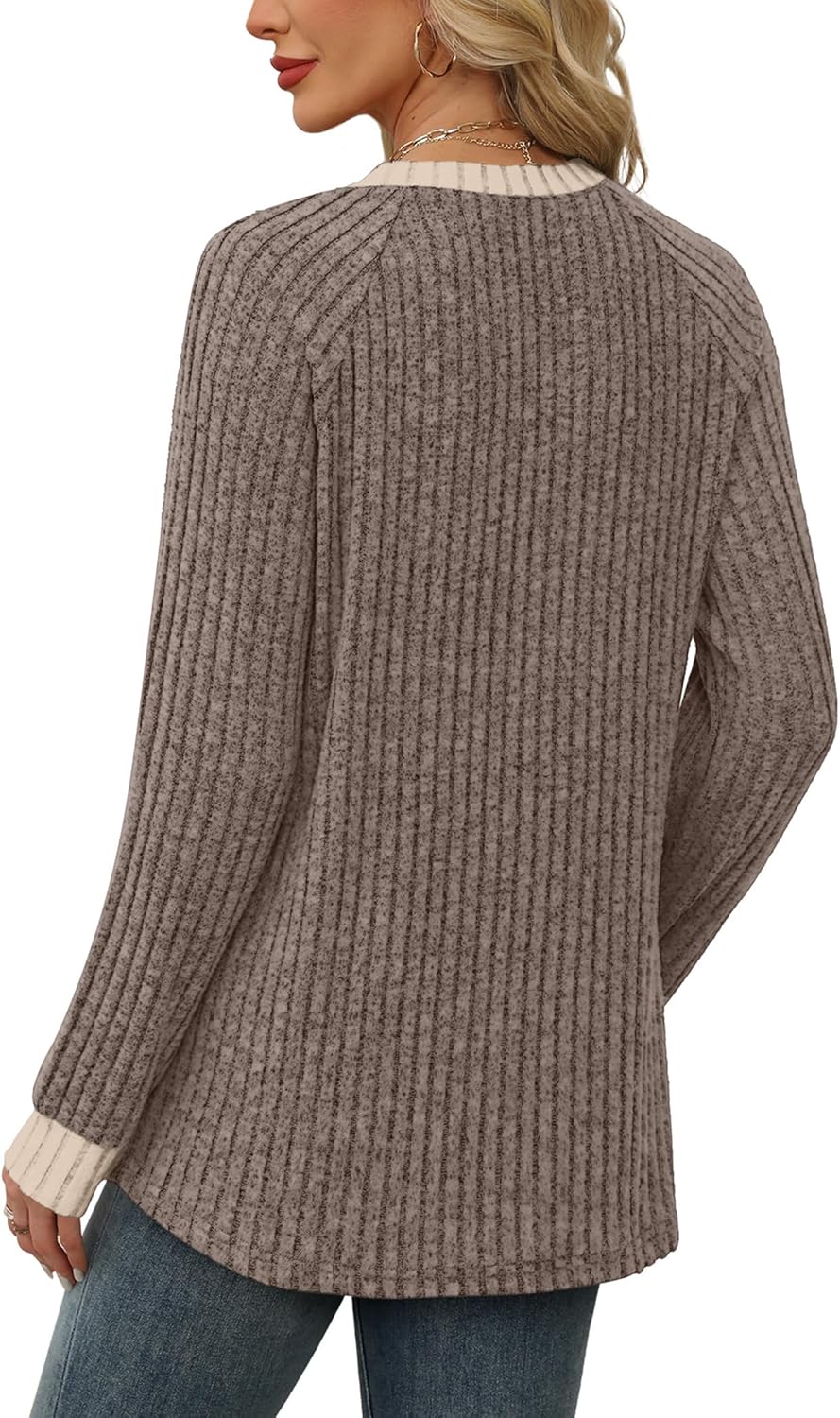 Contrast Ribbed Knit Sweater