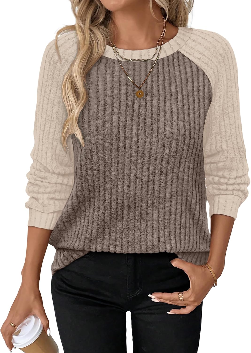 Contrast Ribbed Knit Sweater