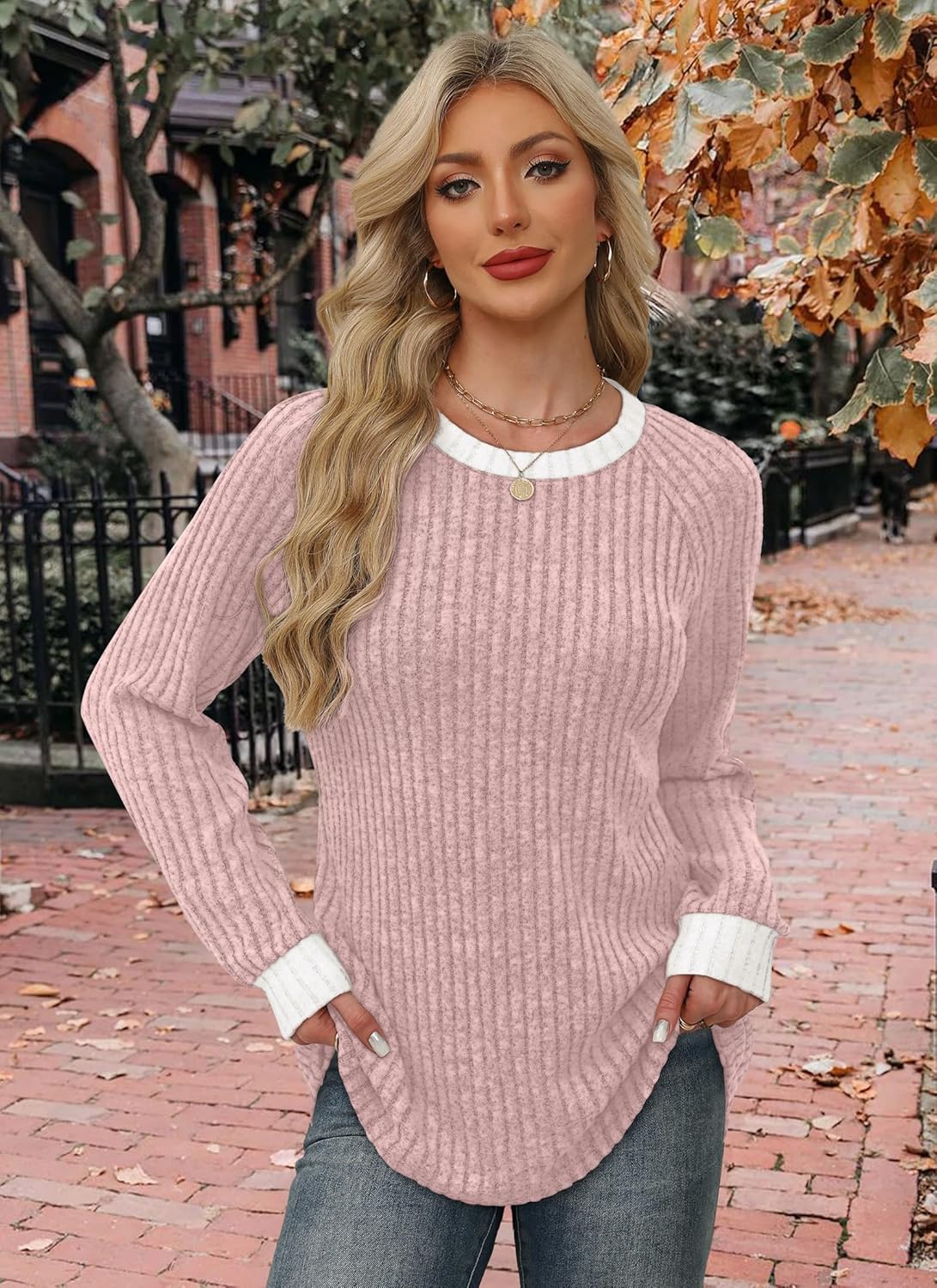 Contrast Ribbed Knit Sweater