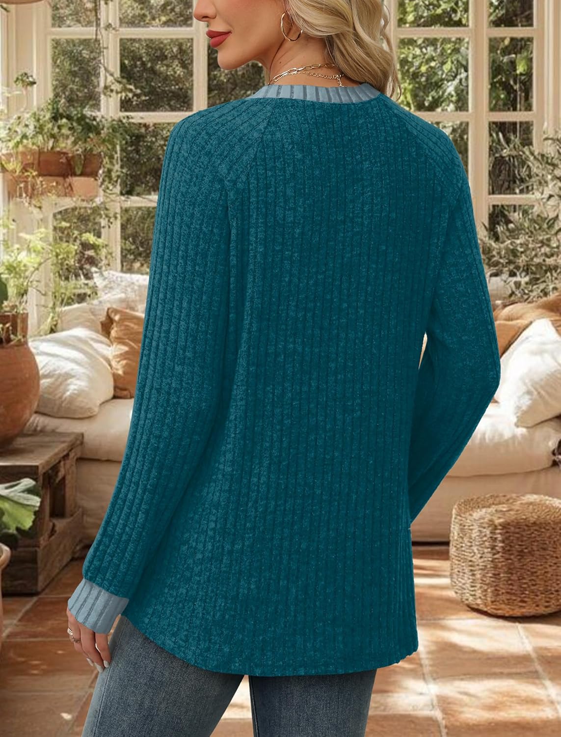 Contrast Ribbed Knit Sweater